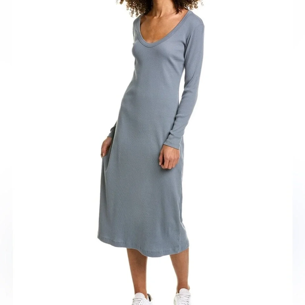 James Perse size 2 = Small the Rib arsenic Long Sleeve scoop neck maxi Dress - Picture 1 of 8